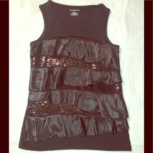 Black Sequence and ruffle top